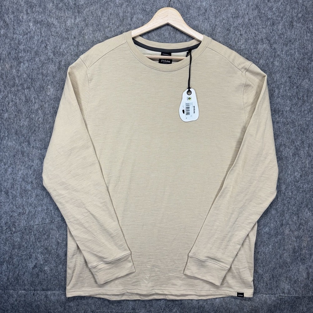 Prana Ronnie Crew II Shirt Men's Large Tan Long Sleeve Organic Cotton New